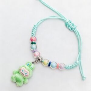 Labubu-Inspired Macramé Bracelet Mint & Seafoam
